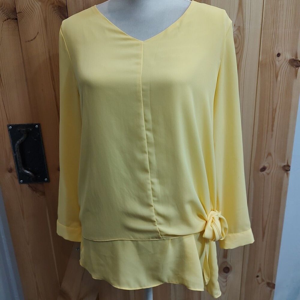 Lena Gabrielle Sz medium‎ long blouse Yellow Sheer Long Sleeve Lagenlook